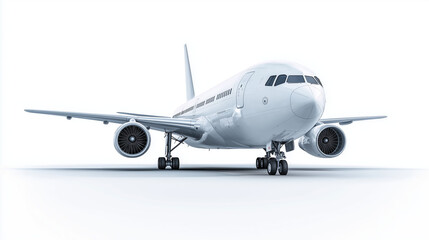 Obraz premium A white plane is displayed on a clean white isolated background, highlighting its smooth structure and modern aerodynamic design.