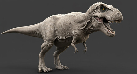 Detailed 3D Render of a Tyrannosaurus Rex, Dramatic Lighting, Grey Background.