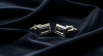 Silver Cufflink Pair on Dark Fabric