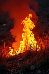 Intense flames engulfing dry brushwood, creating a dramatic backdrop of orange, yellow, and red hues Perfect for projects needing a fiery, energetic feel , design, embers, wallpaper