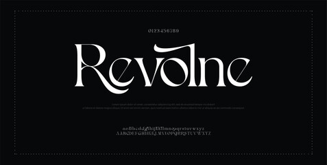 Revolne Elegant alphabet letters font logo classic minimal fashion designs. Typography modern sans fonts and number for logo brand. vector illustration