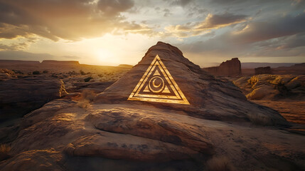 Rock carving triangular symbol sunset