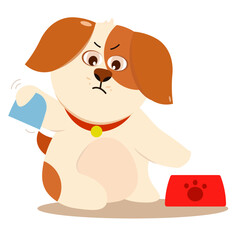 Angry puppy with empty food bowl