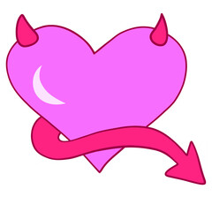 Cute Heart with Horns and Tail Illustration