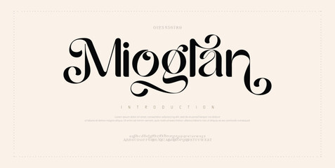 Mioglan Elegant awesome alphabet letters font and number. unique serif font. Classic Lettering Minimal Fashion Designs. Typography fonts regular uppercase and lowercase. vector illustration