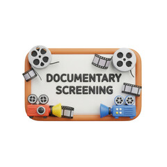 Documentary Screening Announcement With Old Movie Camera And Reels In Transparent Background