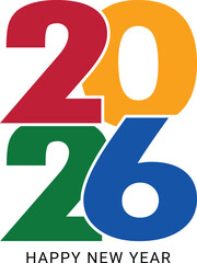 Happy New Year 2026 Colorful Typography Vector Design. Minimalistic trendy background for branding, banner, cover, card