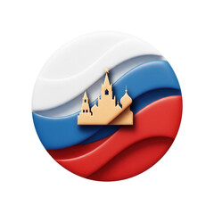 Russia Flag With Moscow Kremlin Silhouette On A Transparent Background Circle