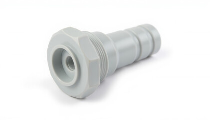 Gray plastic pipe fitting connector in closeup view  