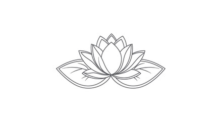 Elegant Outline Drawing of a Blooming Lotus Flower with Leaves.