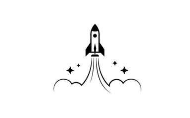 A rocket launching into space.