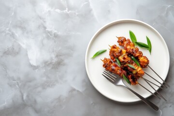 Grilled chicken skewers with garnish