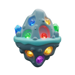 Rendered Fantasy Floating Island With Colorful Gemstones Against A Transparent Background