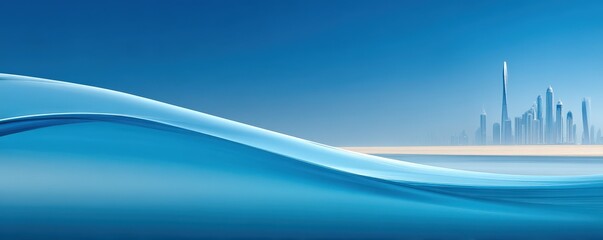 Calm waves lapping against the shoreline dubai skyline digital artwork tranquil ocean aerial view serenity and modernity