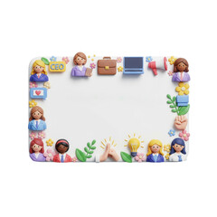 Charming Business Card Featuring Diverse Professional Women Surrounded By Playful Business Icons