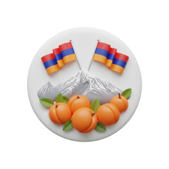 Armenia Mountain Ararat Flags Apricots And Leaves On A Circular Field