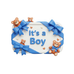 It's A Boy Teddy Bear Baby Announcement Card On A Transparent Background
