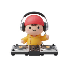 Cartoon Dj Character In Yellow Hoodie And Red Cap On Transparent Background