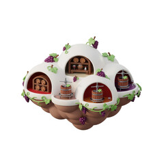 Whimsical Miniature Vineyard And Winery Floating In The Air With A Gentle Touch