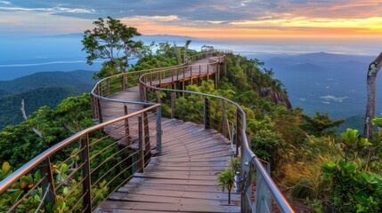 Obraz premium Illuminated bridges gracefully connecting majestic mountain peaks beneath a dazzling starry sky