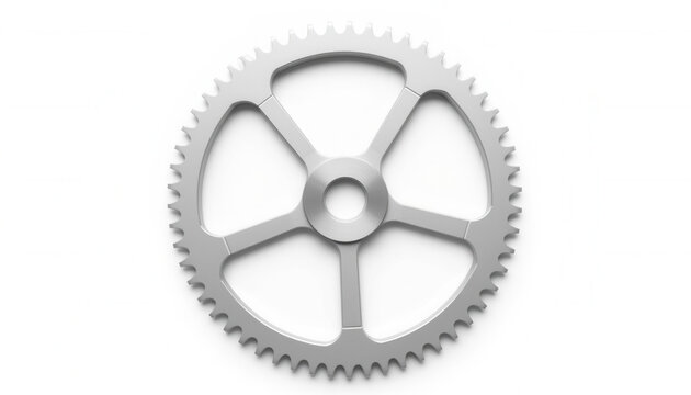 Silver bicycle gear with six spokes on white background  