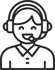 Smiling face with headphones and speech bubble symbol for support chat icon