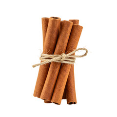 Rustic cinnamon sticks tied together, isolated on white or transparent background. Natural food image great for posters, menus, and packaging design