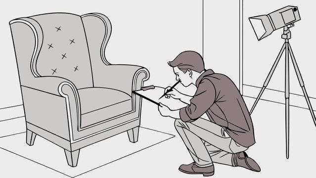 Inspecting furniture armchair detail home decor interior design product photography studio setup checklist assessment quality control craftsmanship inspection report furniture photography home stagin.