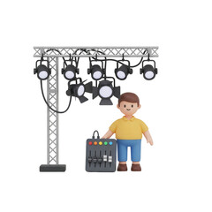 3D Render Of A Stage Lighting Technician Ready To Control Stage Lights