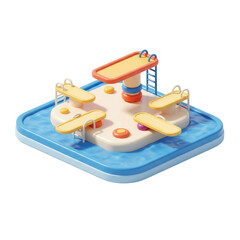 Miniature Water Park Model With Slides and Platforms on a Transparent Background