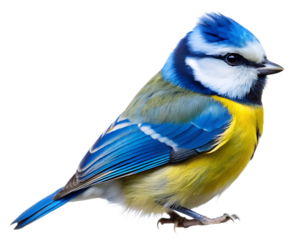 Blue Tit Bird with Blue Head and Yellow Chest Isolated small bird avian isolated on a transparent background