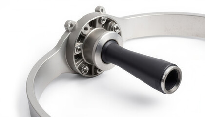 Car racing steering wheel with black grip and metallic finish  