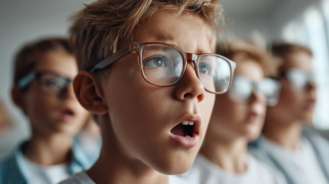 Excited kids watch a thrilling movie while experiencing moments of joy and wonder with their friends in a cozy theater setting