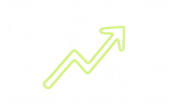 Neon green arrow pointing up on a transparent background, symbolizing growth, success, and positive progress