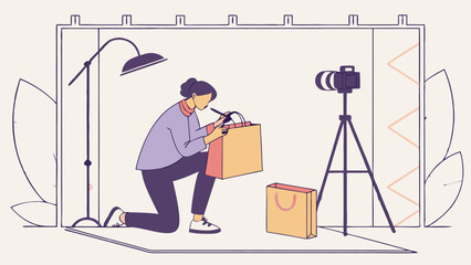 Person reviewing product in home studio online shopping video blogging e-commerce product photography.