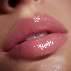 close up lips of young woman