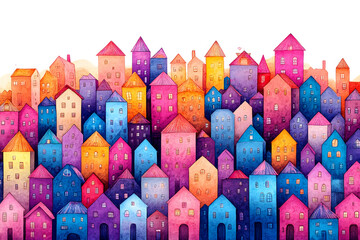 Vibrant hillside village with colorful houses basking in warm sunlight