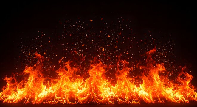 A fiery image of flames dancing against a dark backdrop, radiating heat and intensity transparent background