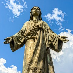 Fototapeta premium Statue of Mary, outstretched arms, against a vibrant sky