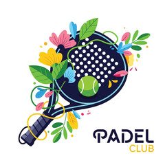 Padel Sport Club Logo with Racket and Ball