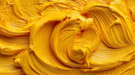 Abstract textured thick paint swirls, vibrant yellow, forming a creative artistic background