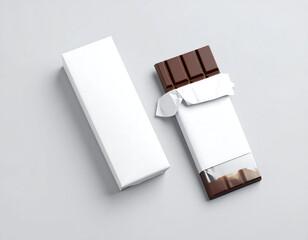 Chocolate bar with white packaging on clean background