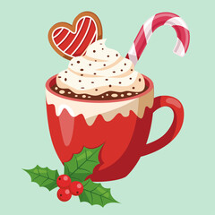 Festive Christmas Hot Chocolate with Candy Cane and Cookie