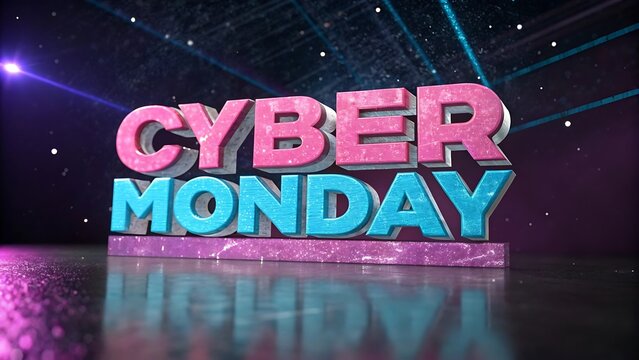 Cyber monday text effect with pink and blue colors for online shopping sale event advertisement campaign promotion