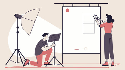Studio Photography Team Working on a Project Creative Collaboration Photo Shoot Illustration.