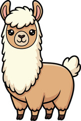 Cute Cartoon Llama with Creamy Wool and Sweet Face Standing on White Background, Perfect for Kids, Decor, and Prints