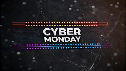 Obraz premium Cyber monday sale advertisement with colorful equalizer lines and grunge texture on a dark background for online shopping promotion