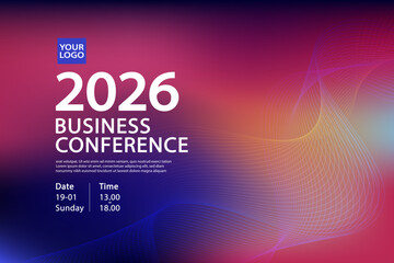 A modern invitation template for a corporate business conference in 2026. This professional banner design features a colorful abstract background for a summit, forum, or event.