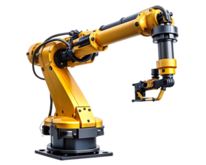 Orange robotic arm with clamp gripper on background industrial robot automation isolated on a transparent background