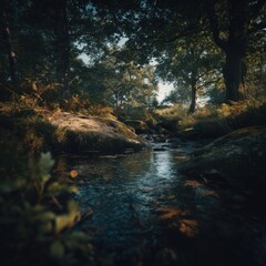 A serene nature scene featuring dark vignetting and soft colors.